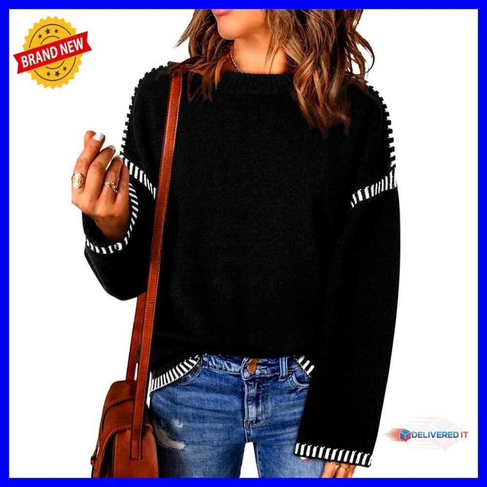 Cable Knit Pullover Sweater Loose Fit Crewneck Long Sleeve Chic Casual Tops
